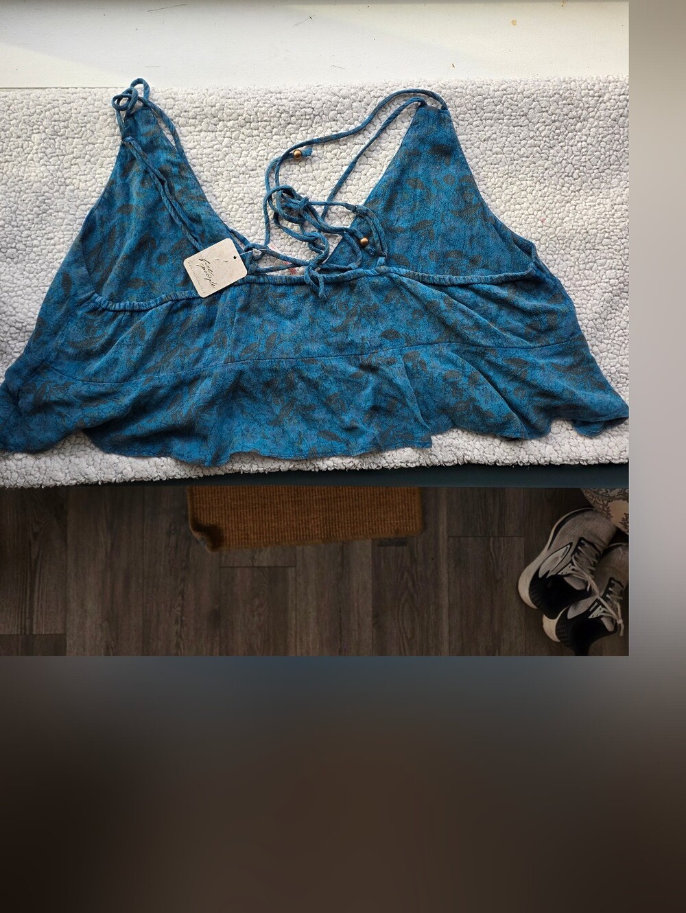 Free People Teal Blue Lace-Up Ruffle Hem Camisole - Picture 3 of 11